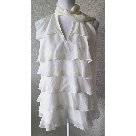 Luna Luz Women 100% Silk Boho Festival Fairy Flowy Ivory Longline Tank Top Small - Picture 1 of 13